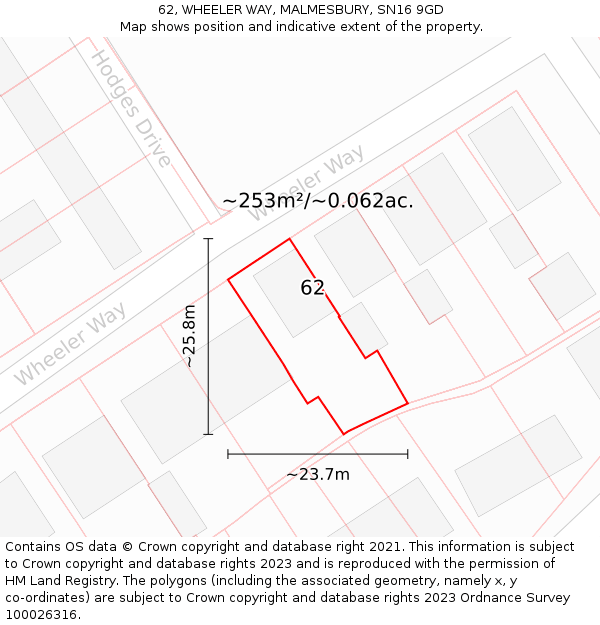 62, WHEELER WAY, MALMESBURY, SN16 9GD: Plot and title map