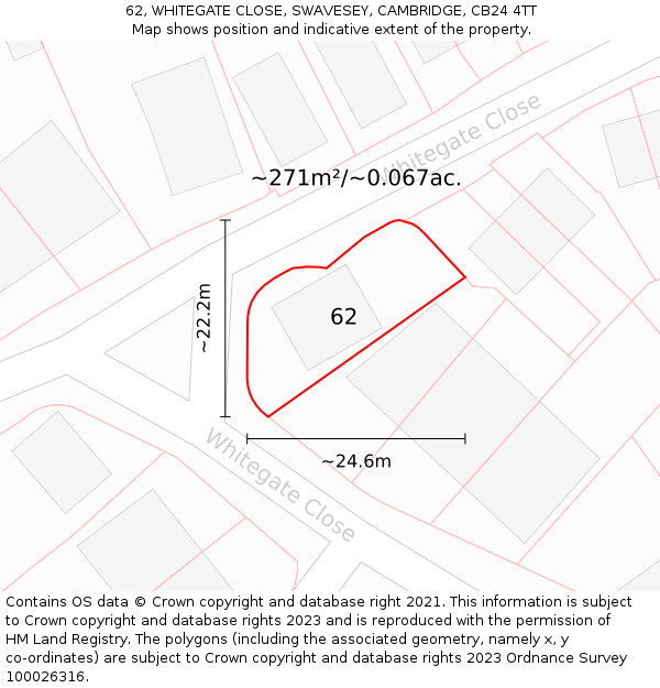 62, WHITEGATE CLOSE, SWAVESEY, CAMBRIDGE, CB24 4TT: Plot and title map