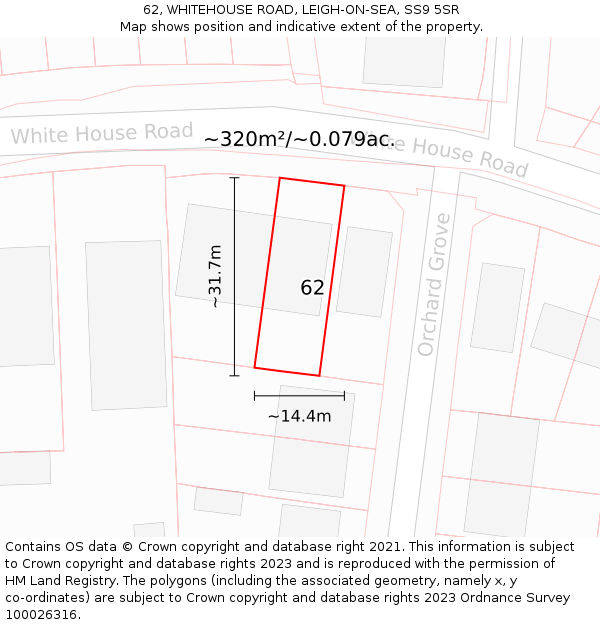 62, WHITEHOUSE ROAD, LEIGH-ON-SEA, SS9 5SR: Plot and title map