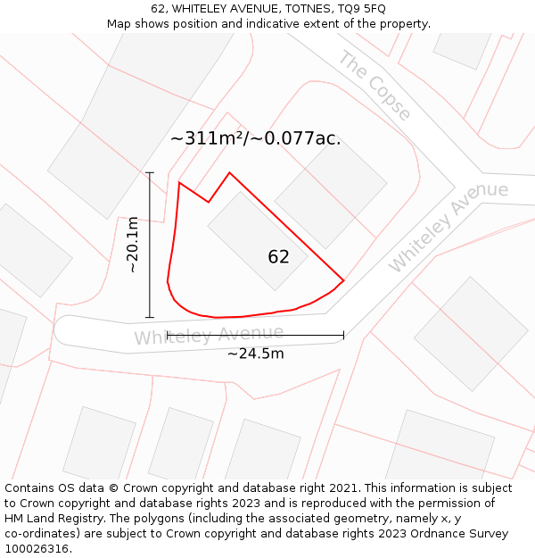 62, WHITELEY AVENUE, TOTNES, TQ9 5FQ: Plot and title map