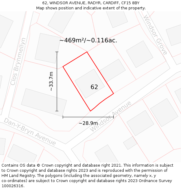 62, WINDSOR AVENUE, RADYR, CARDIFF, CF15 8BY: Plot and title map