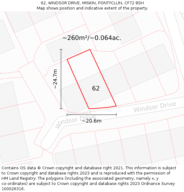 62, WINDSOR DRIVE, MISKIN, PONTYCLUN, CF72 8SH: Plot and title map