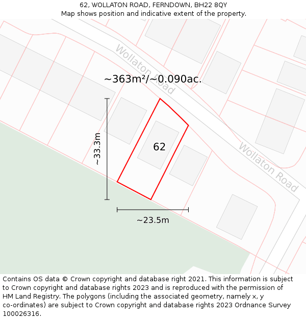 62, WOLLATON ROAD, FERNDOWN, BH22 8QY: Plot and title map