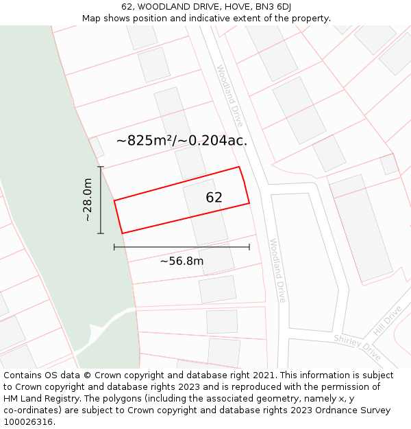 62, WOODLAND DRIVE, HOVE, BN3 6DJ: Plot and title map