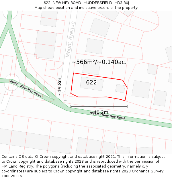 622, NEW HEY ROAD, HUDDERSFIELD, HD3 3XJ: Plot and title map