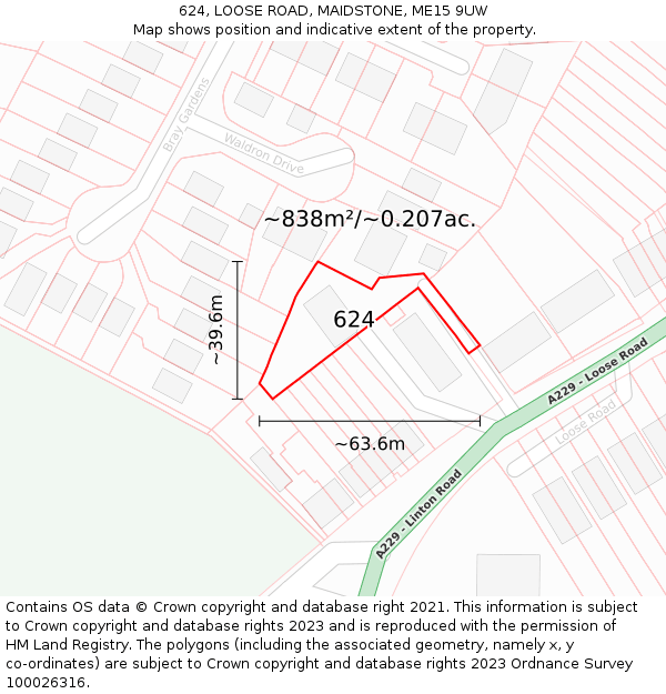 624, LOOSE ROAD, MAIDSTONE, ME15 9UW: Plot and title map