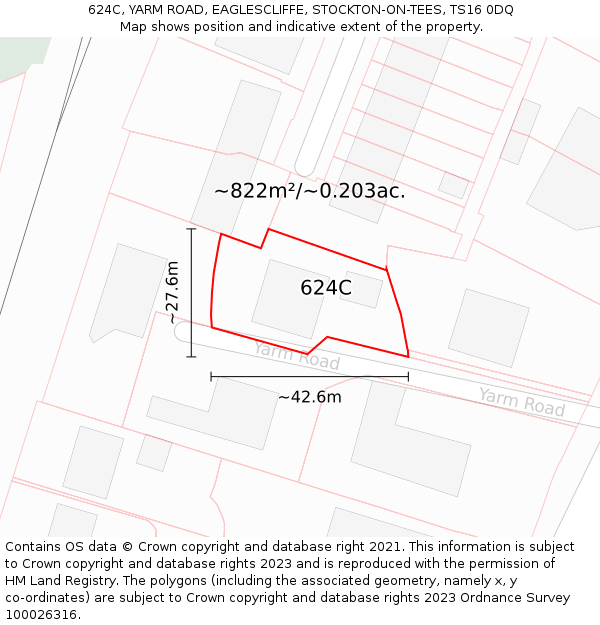 624C, YARM ROAD, EAGLESCLIFFE, STOCKTON-ON-TEES, TS16 0DQ: Plot and title map