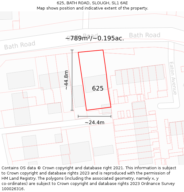 625, BATH ROAD, SLOUGH, SL1 6AE: Plot and title map