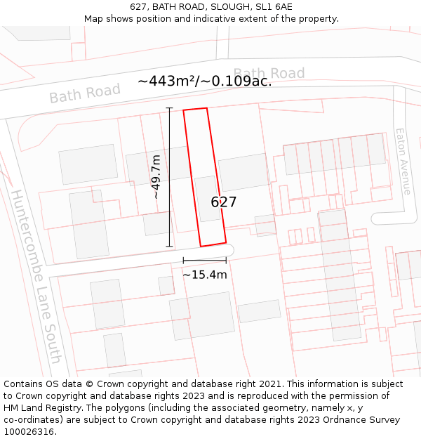 627, BATH ROAD, SLOUGH, SL1 6AE: Plot and title map