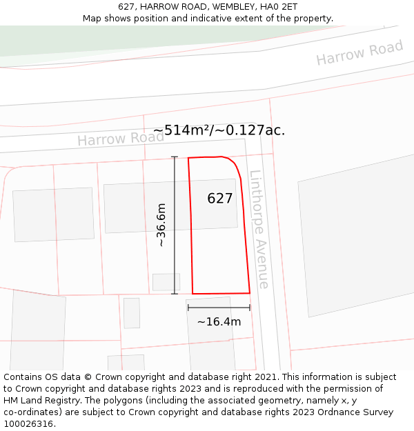 627, HARROW ROAD, WEMBLEY, HA0 2ET: Plot and title map