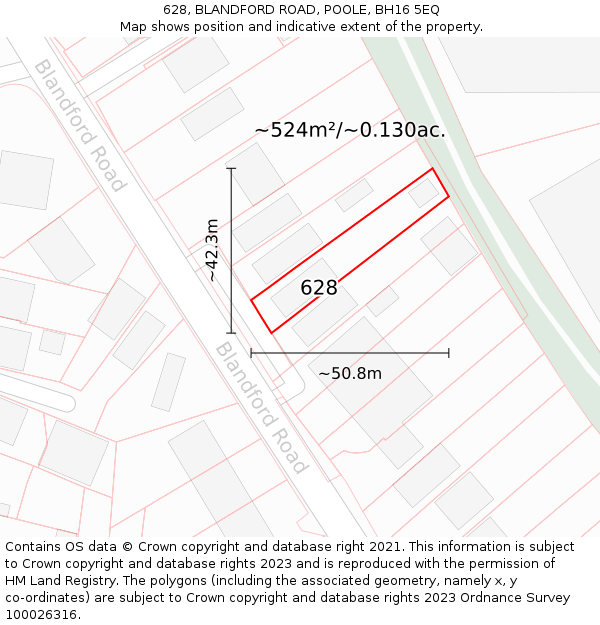 628, BLANDFORD ROAD, POOLE, BH16 5EQ: Plot and title map