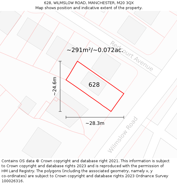 628, WILMSLOW ROAD, MANCHESTER, M20 3QX: Plot and title map