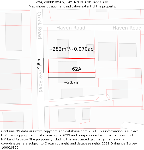 62A, CREEK ROAD, HAYLING ISLAND, PO11 9RE: Plot and title map