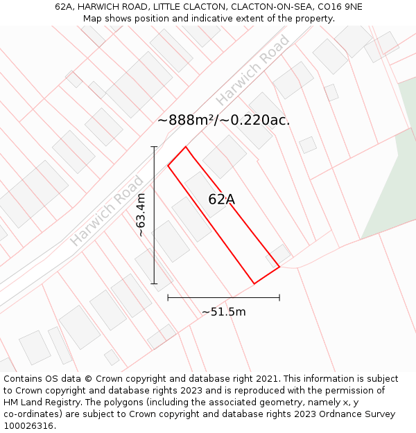 62A, HARWICH ROAD, LITTLE CLACTON, CLACTON-ON-SEA, CO16 9NE: Plot and title map