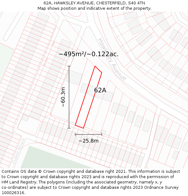 62A, HAWKSLEY AVENUE, CHESTERFIELD, S40 4TN: Plot and title map