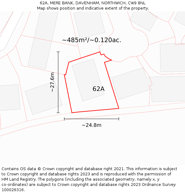 62A, MERE BANK, DAVENHAM, NORTHWICH, CW9 8NL: Plot and title map