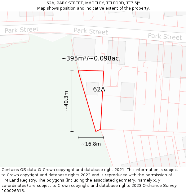 62A, PARK STREET, MADELEY, TELFORD, TF7 5JY: Plot and title map