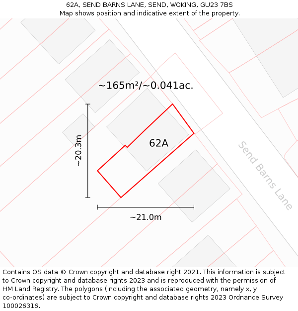 62A, SEND BARNS LANE, SEND, WOKING, GU23 7BS: Plot and title map