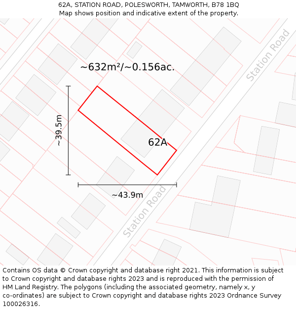 62A, STATION ROAD, POLESWORTH, TAMWORTH, B78 1BQ: Plot and title map