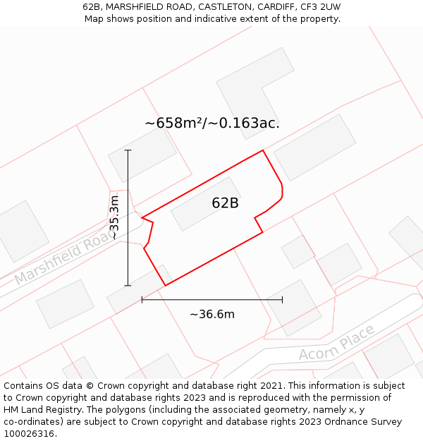 62B, MARSHFIELD ROAD, CASTLETON, CARDIFF, CF3 2UW: Plot and title map