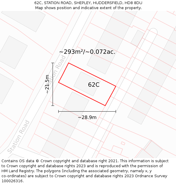 62C, STATION ROAD, SHEPLEY, HUDDERSFIELD, HD8 8DU: Plot and title map