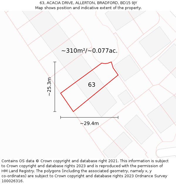 63, ACACIA DRIVE, ALLERTON, BRADFORD, BD15 9JY: Plot and title map