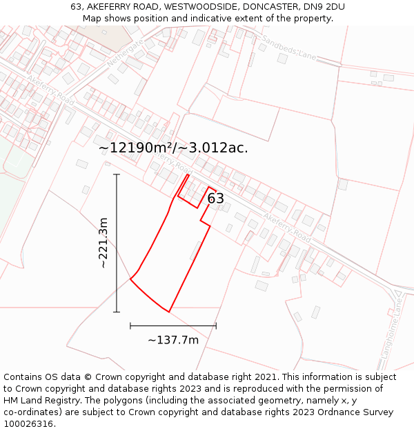 63, AKEFERRY ROAD, WESTWOODSIDE, DONCASTER, DN9 2DU: Plot and title map