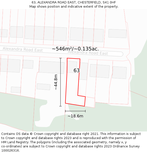 63, ALEXANDRA ROAD EAST, CHESTERFIELD, S41 0HF: Plot and title map