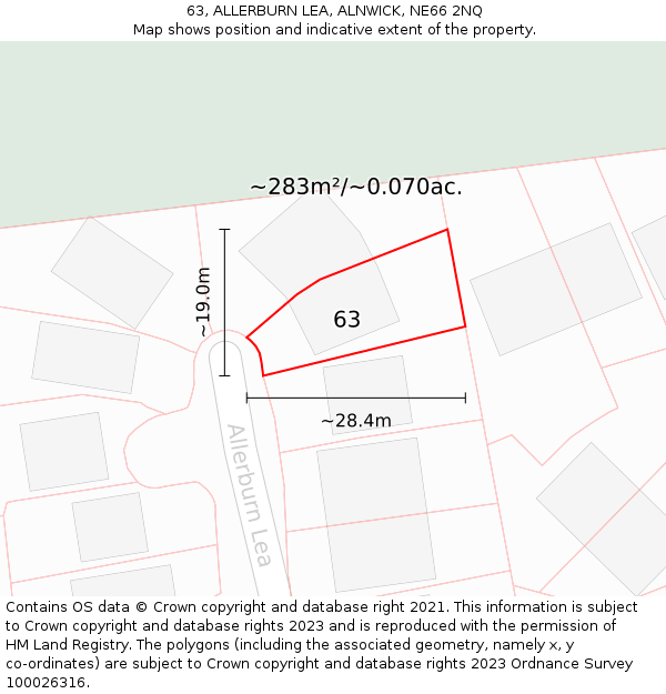 63, ALLERBURN LEA, ALNWICK, NE66 2NQ: Plot and title map