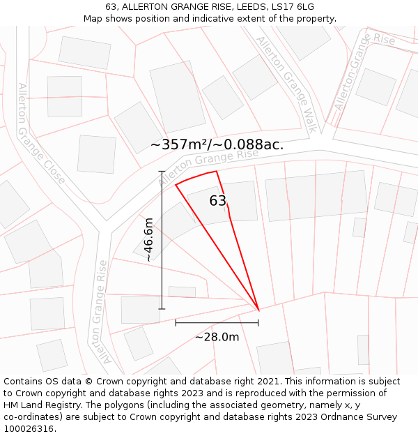 63, ALLERTON GRANGE RISE, LEEDS, LS17 6LG: Plot and title map