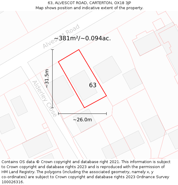 63, ALVESCOT ROAD, CARTERTON, OX18 3JP: Plot and title map