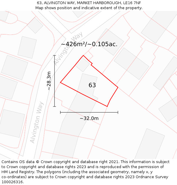 63, ALVINGTON WAY, MARKET HARBOROUGH, LE16 7NF: Plot and title map
