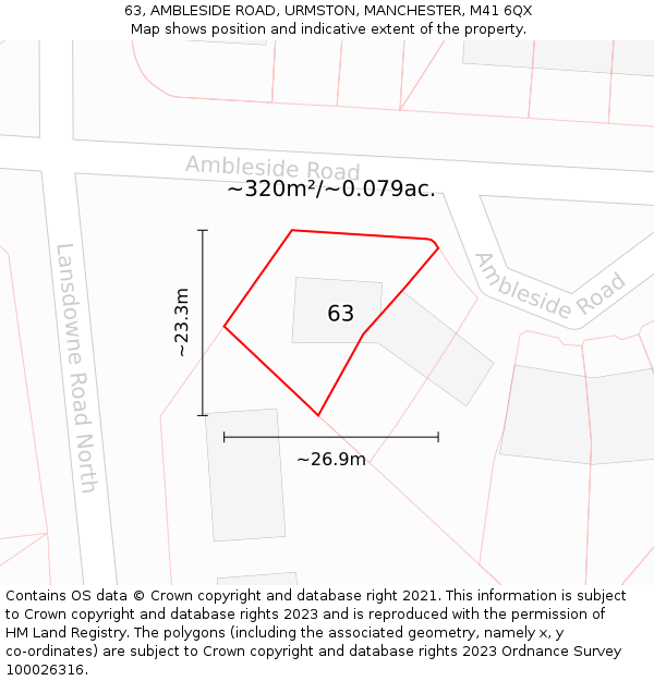 63, AMBLESIDE ROAD, URMSTON, MANCHESTER, M41 6QX: Plot and title map