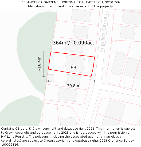 63, ANGELICA GARDENS, HORTON HEATH, EASTLEIGH, SO50 7PA: Plot and title map