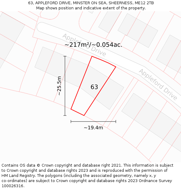63, APPLEFORD DRIVE, MINSTER ON SEA, SHEERNESS, ME12 2TB: Plot and title map
