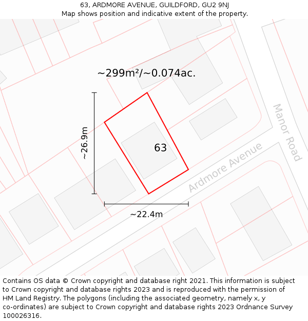 63, ARDMORE AVENUE, GUILDFORD, GU2 9NJ: Plot and title map