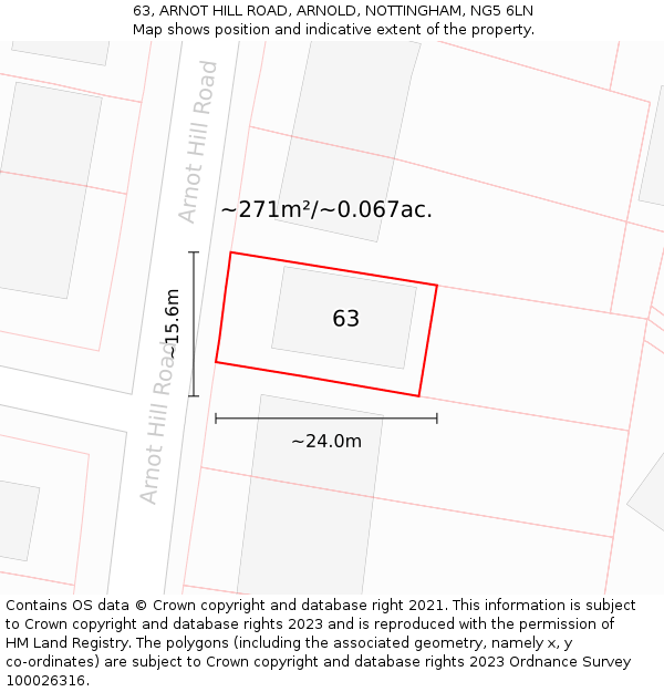 63, ARNOT HILL ROAD, ARNOLD, NOTTINGHAM, NG5 6LN: Plot and title map