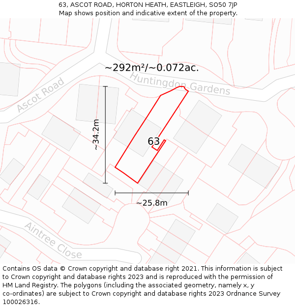 63, ASCOT ROAD, HORTON HEATH, EASTLEIGH, SO50 7JP: Plot and title map