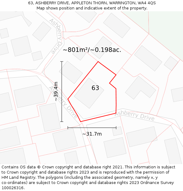 63, ASHBERRY DRIVE, APPLETON THORN, WARRINGTON, WA4 4QS: Plot and title map