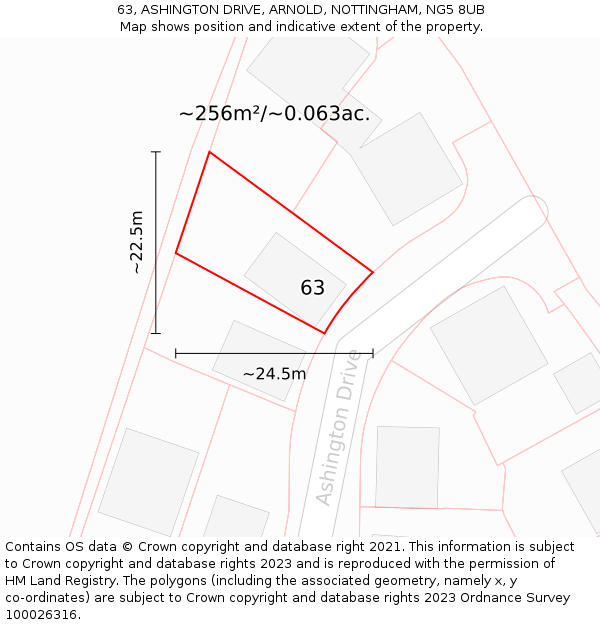 63, ASHINGTON DRIVE, ARNOLD, NOTTINGHAM, NG5 8UB: Plot and title map