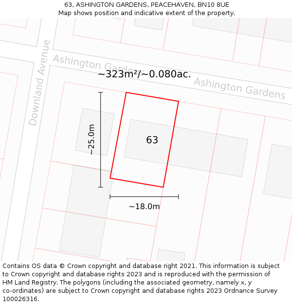 63, ASHINGTON GARDENS, PEACEHAVEN, BN10 8UE: Plot and title map