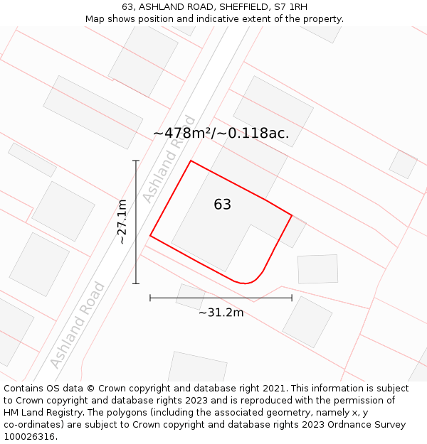 63, ASHLAND ROAD, SHEFFIELD, S7 1RH: Plot and title map