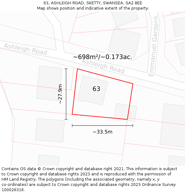 63, ASHLEIGH ROAD, SKETTY, SWANSEA, SA2 8EE: Plot and title map