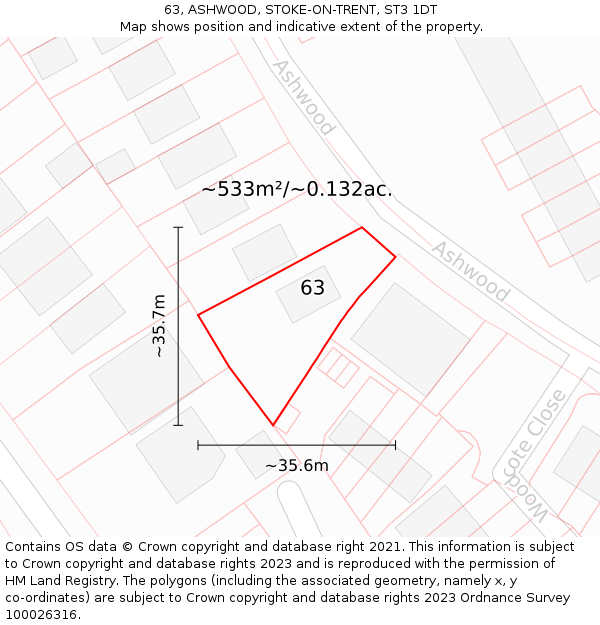 63, ASHWOOD, STOKE-ON-TRENT, ST3 1DT: Plot and title map