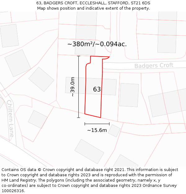 63, BADGERS CROFT, ECCLESHALL, STAFFORD, ST21 6DS: Plot and title map