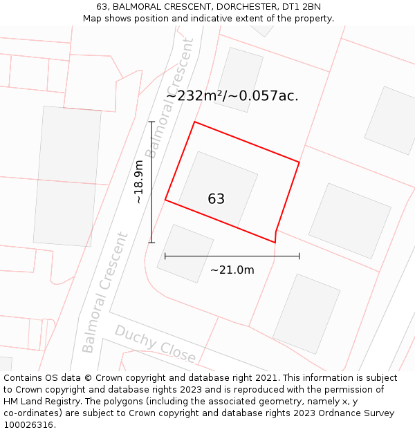 63, BALMORAL CRESCENT, DORCHESTER, DT1 2BN: Plot and title map