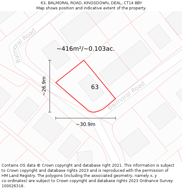 63, BALMORAL ROAD, KINGSDOWN, DEAL, CT14 8BY: Plot and title map