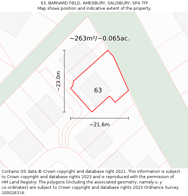 63, BARNARD FIELD, AMESBURY, SALISBURY, SP4 7FF: Plot and title map