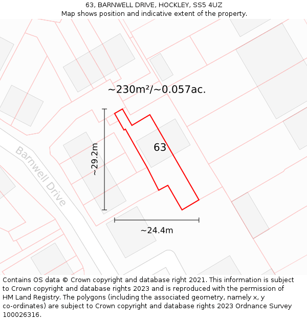 63, BARNWELL DRIVE, HOCKLEY, SS5 4UZ: Plot and title map