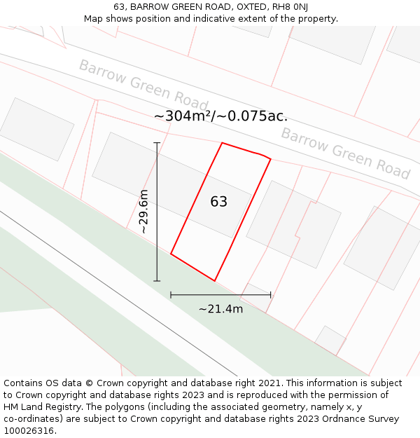63, BARROW GREEN ROAD, OXTED, RH8 0NJ: Plot and title map